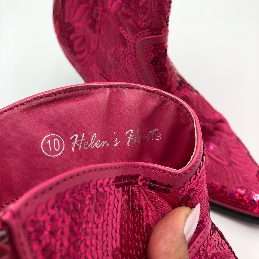 Helen’s Heart Fuschia Short Bling & Embroidered Boots Size 10 - Picture 14 of 16